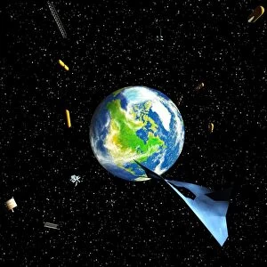 Artwork of debris in orbit around the earth