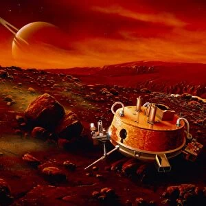 Artwork of Huygens probe on the surface of Titan