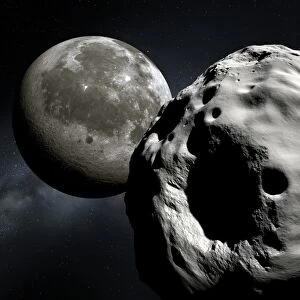 Asteroid Apophis and the Moon, artwork C016 / 6319