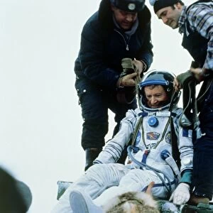 Astronaut J-L Chretien leaving TM-6 descent module