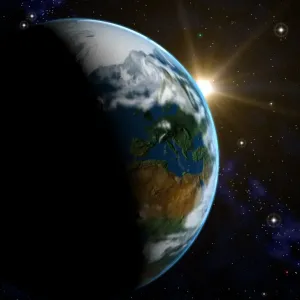 Computer artwork of sunrise over the Earth Print Computer artwork of sunrise over the Earth Print