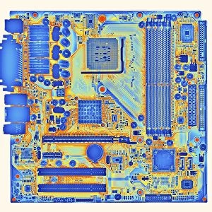 Computer motherboard, coloured X-ray C016 / 7212