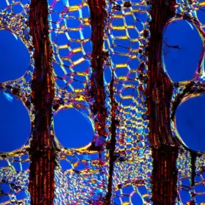 Elm stem cross-section print, polarised light micrograph