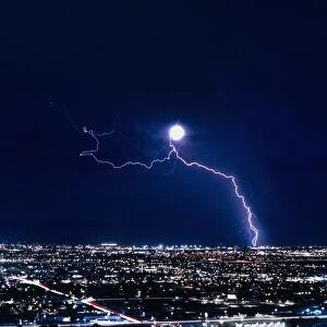 Lightning strike at night in Tucson, Arizona, USA