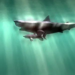 Megalodon shark and great white