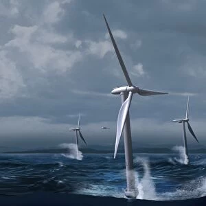 Offshore wind farm in a storm, artwork