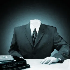 Print of a headless figure with two psychology books Print of a headless figure with two psychology books