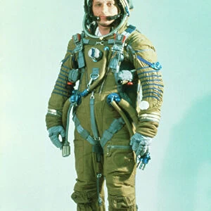 Russian cosmonaut wearing a Strizh space suit