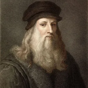 Colour portrait print of Leonardo da Vinci, an Italian artist and inventor Colour portrait print of Leonardo da Vinci, an Italian artist and inventor