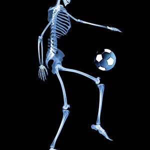 Skeleton playing football
