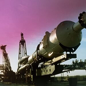 Soviet rocket being transported to launchpad