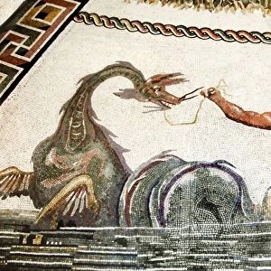 Triton and a sea creature, Roman mosaic