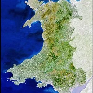 True colour satellite image of Wales
