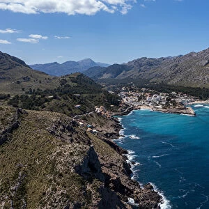 Aerial of Cala Sant Vicenc, Mallorca (Majorca), Balearic Islands, Spain, Mediterranean
