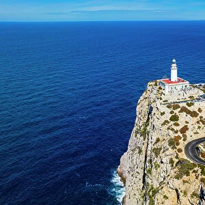 Aerial of the Formentor lighthouse, Mallorca, Balearic Islands, Spain, Mediterranean, Europe