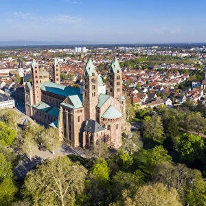 Aerial of Speyer Cathedral, UNESCO World Heritage Site, Speyer, Germany, Europe