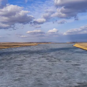 Aerial of the Tobyl River, south of Kostanay, northern Kazakhstan, Central Asia, Asia