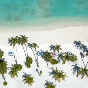 Aerial view of a beach in Maldives, Indian Ocean, Asia