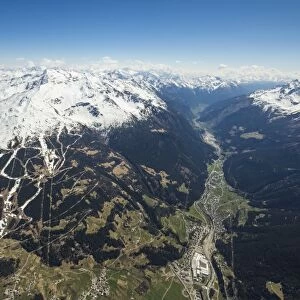 Aerial view of Bormio Ski Area, Valfurva, Valtellina, Lombardy, Italy, Europe
