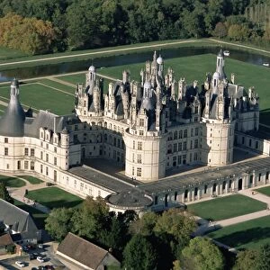 Aerial view of the Chateau of Chambord, UNESCO World Heritage Site, Loir et Cher