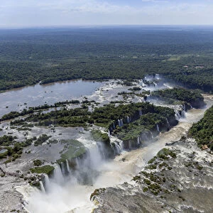 Aerial view of the Devils Throat and the Iguassu River, Iguazu Falls