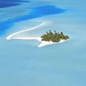 Aerial view of an island in the North Male atoll, Maldives, Indian Ocean, Asia