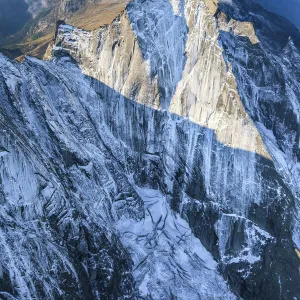 Aerial view of the north face of Piz Badile located between Masino and Bregaglia Valley