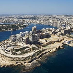 Aerial view of Tigne or Dragutt Point and Manoel Island, Malta, Mediterranean, Europe