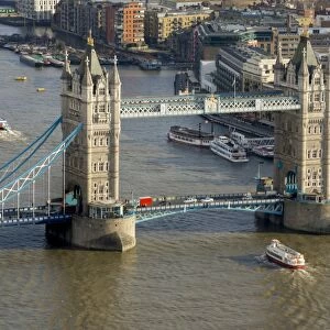 Aerial view of Tower Bridge and River Thames, London, England, United Kingdom, Europe