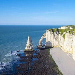 Aiguille d Etretat, natural stone arch on the coast of the English Channel (La Manche)