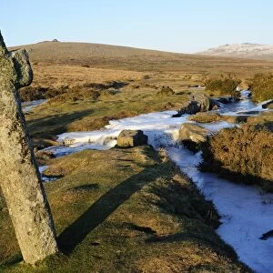 Ancient cross in winter, Whitchurch Common, Dartmoor National Park, Devon, England, United Kingdom, Europe