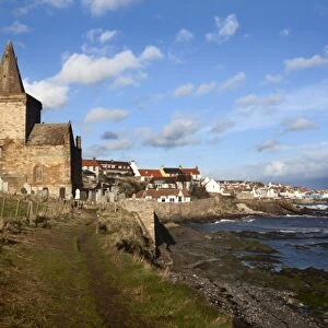 The Auld Kirk from the Fife Coast Path at St. Monans, Fife, Scotland, United Kingdom
