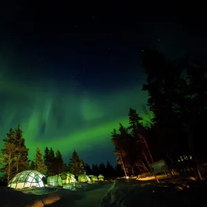 Aurora Borealis (the Northern Lights) over Kakslauttanen Igloo West Village, Saariselka