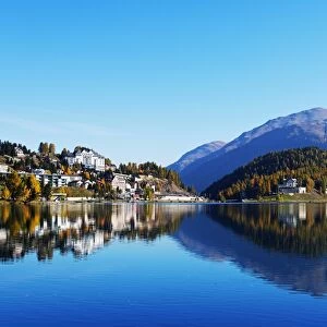 Autumn on the lakeside in St. Moritz, Engadine, Graubunden, Switzerland, Europe