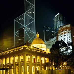 The Bank of China Building and the Old Supreme Court Building by night