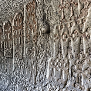 Bas-relief in interior of 4th century Geghard Monastery, UNESCO World Heritage Site