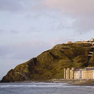 Beach, Victorian seafront buildings and electric cliff