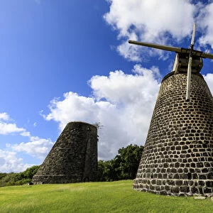 Bettys Hope, historic early sugar plantation, 1651, restored windmill towers, Antigua