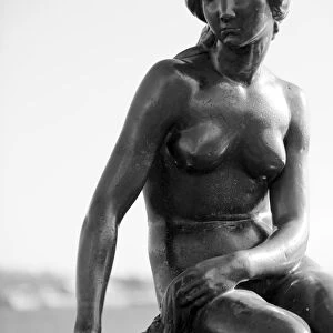 Black-and-white picture of the Statue of The Little Mermaid in Copenhagen, Denmark, Scandinavia, Europe