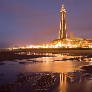 Blackpool Tower Print, Wet Beach Reflection at Dusk Blackpool Tower Print, Wet Beach Reflection at Dusk