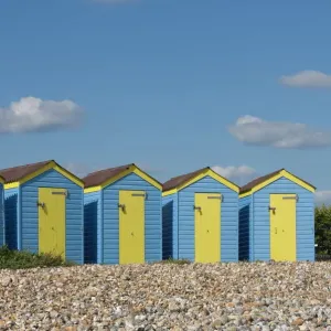 Five Blue Beach Huts Print, Littlehampton, West Sussex Five Blue Beach Huts Print, Littlehampton, West Sussex