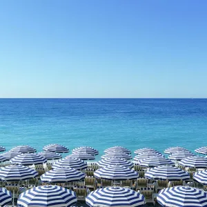 Blue and White Beach Parasols Print Blue and White Beach Parasols Print