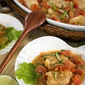Brazilian fish Moqueca (fish with tomatoes, garlic and lime juice), Brazil, South America