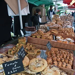 Bread stall at the Italian market at Walton-on-Thames, Surrey, England