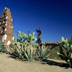 Brick tower and wall of the San Miguel Mission dating from 1797