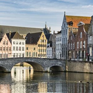 Bridge and houses on Langerei canal, Bruges, West Flanders province, Flemish region