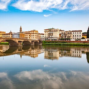 Bridge reflected in the River Arno, Florence, Tuscany, Italy, Europe