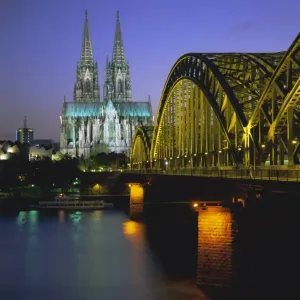 Rhine River Bridge Print, Cologne Cathedral Rhine River Bridge Print, Cologne Cathedral