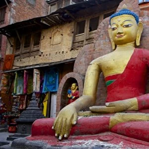 Buddha Statue, Swayambhunath (Monkey Temple), UNESCO World Heritage Site, Kathmandu, the Kathmandu Valley, Nepal, Asia