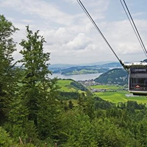 CabriO cable car to Stanserhorn, the worlds first double decker open air cable car, Stans, Lucerne Canton, Switzerland, Europe